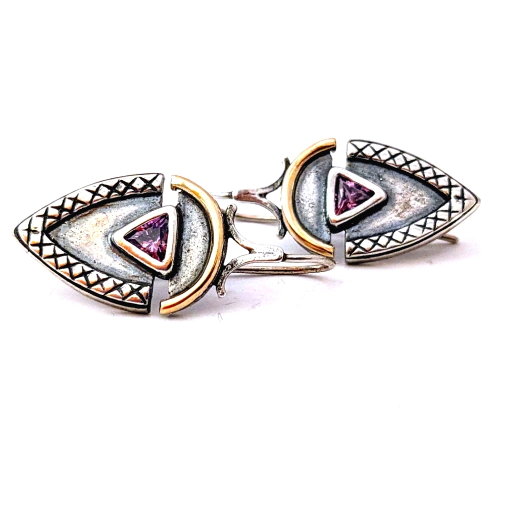 14K Gold Triangle-Cut Purple Quartz Fish Hook Earrings